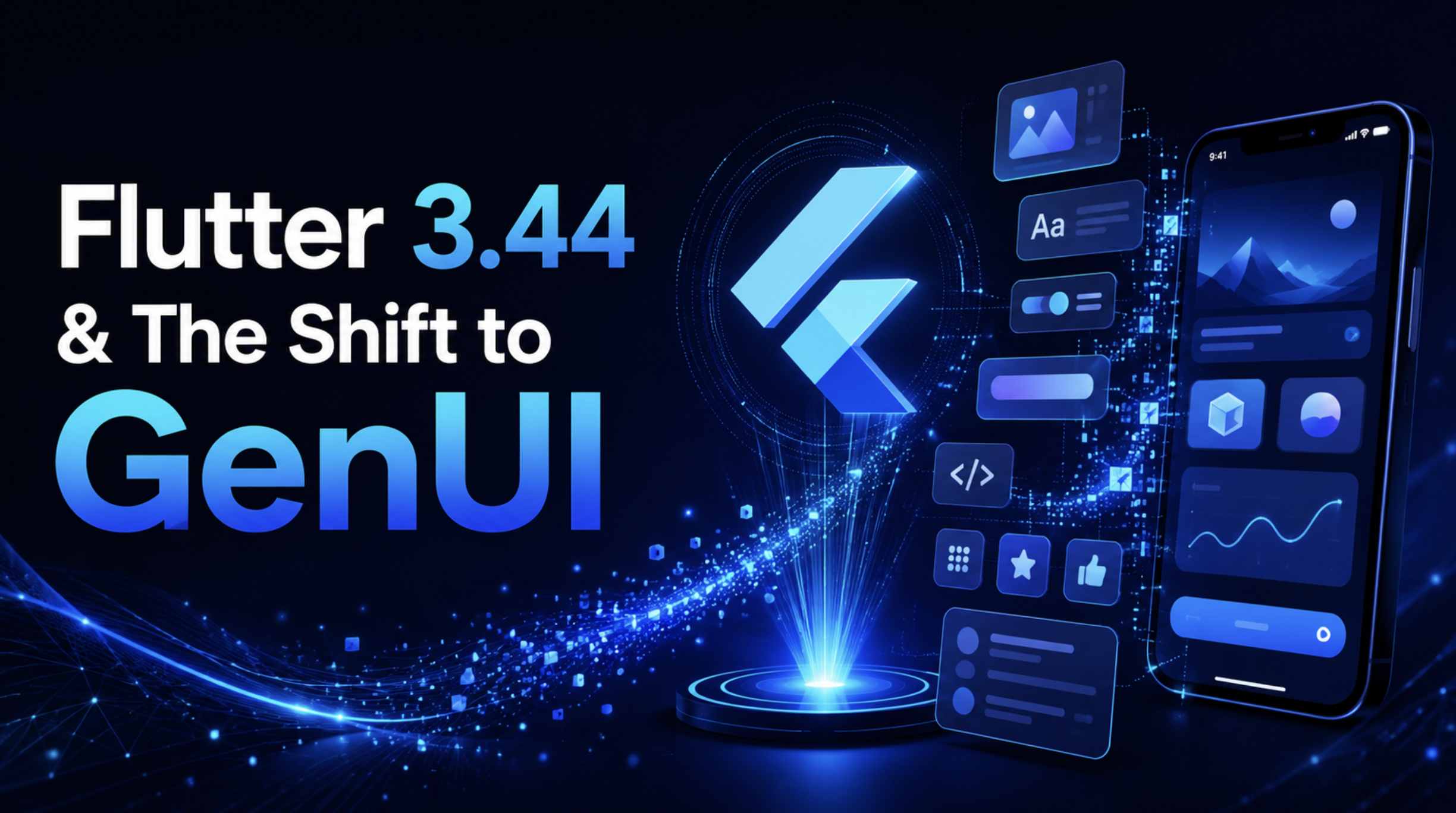 Flutter 3.44 and GenUI cross-platform development illustration