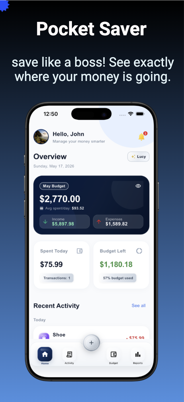 Pocket Saver Main Dashboard